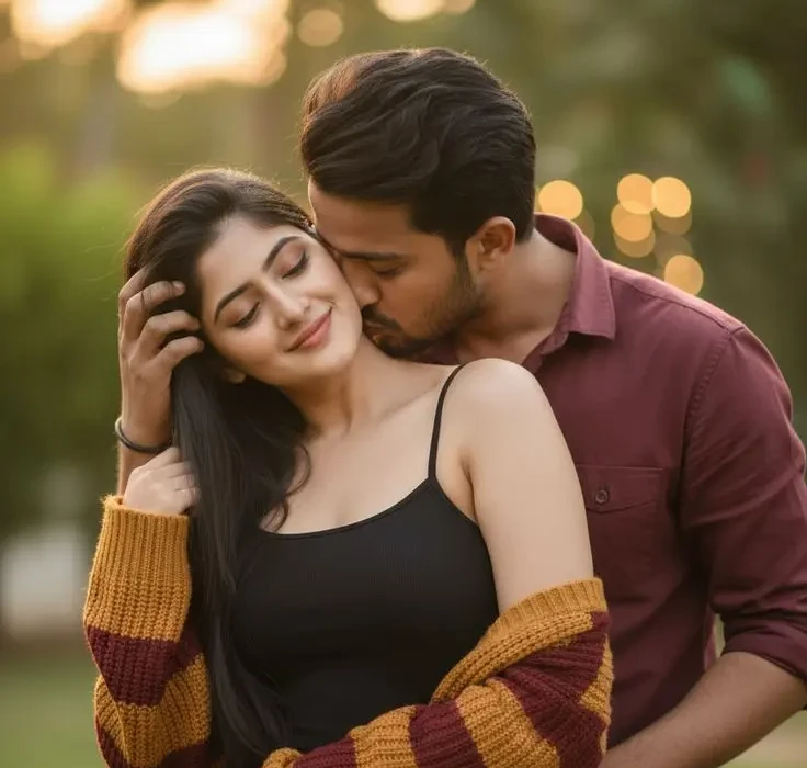 مرد زن را بغل کرده و میبوسد