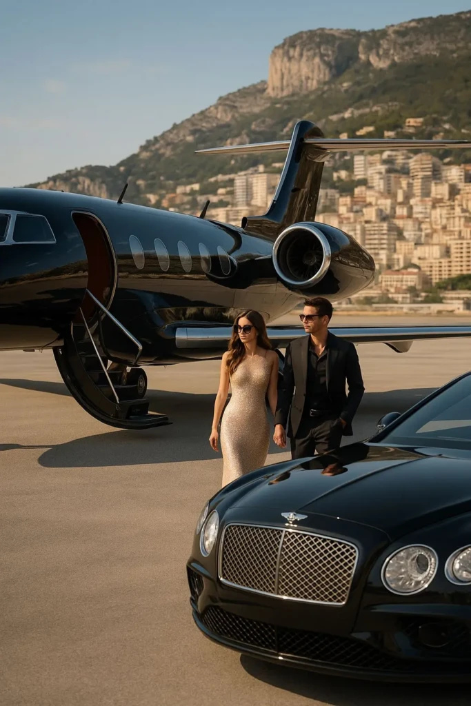 زوج شیک کنارهواپیمای شخصی لوکس و ماشین لوکس